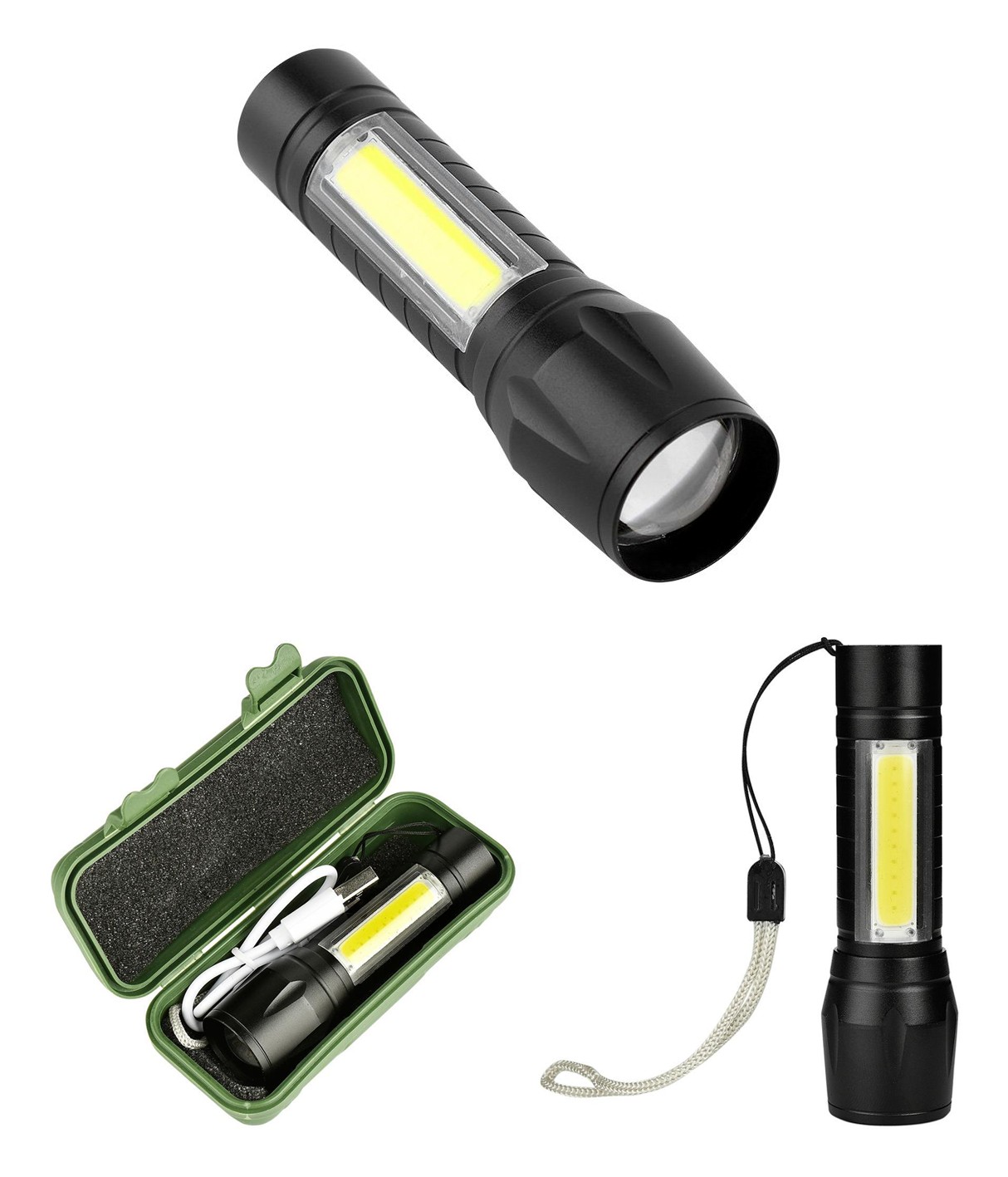 Ліхтар світлодіодний ручний акумуляторний (1 LED+COB) із зумом та micro USBП